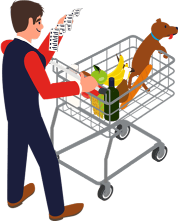 Hombre con carrito en la sección desayuno