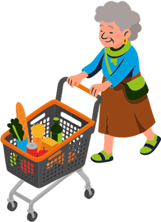 Señora con carrito en el reto visual de desayuno